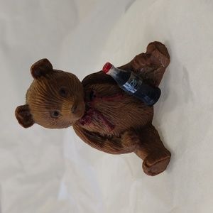 Vintage '80s Little Brown Teddy Bear Figurine with Red Bow // Marked J.W '84